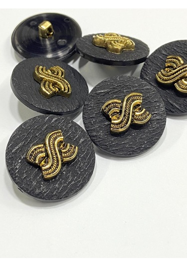 Kaban Mont Düğmesi / Kabartma Gold Detaylı / Siyah 2,7 Cm / Kod:2620