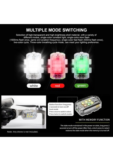 Yaozixa Drone Gece Işığı: 3 Renk Beyaz/yeşil/kırmızı , Çoklu Flaş Modu, Dahili Pil, Uyarlanabilir Abs+pc Malzeme