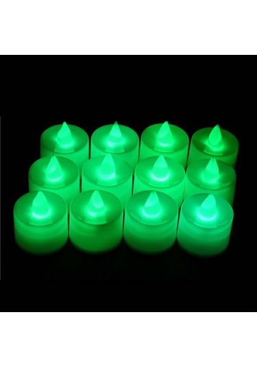 Ximistore9 Beyaz Kasa Yeşil Işıklı Led Mum, Ateşsiz, Ev Düğün Parti Dekorasyonu, 24 Adet/kutu Renkli