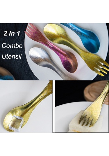 Skycıty Titanyum Spork Ultra Hafif Kaşık Çatal Taşınabilir Yemek Takımı 2'si 1 Arada Kamp Gereçleri Sırt Çantasıyla Gezinti Yürüyüş Açık Hava B Çok Renkli