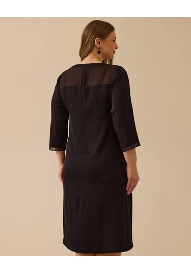 Büyük Beden Pullu Transparan Detaylı Elbise Gala-xi Siyah