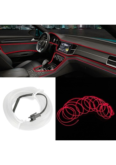 Wezone Araba İç Dekorasyon Led Işık Şeridi 4m, Klips Tipi, Kırmızı Renk, Sigara Ateşleyici Beslemeli, Esnek Ve Kolay Kurulum