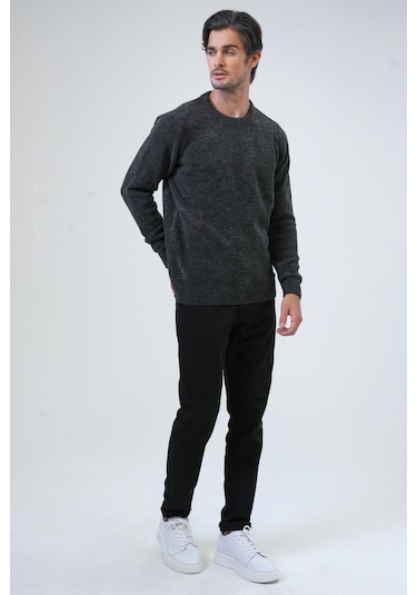 Antrasit Regular Fit Bisiklet Yaka Triko Kazak-antrasit Antrasit