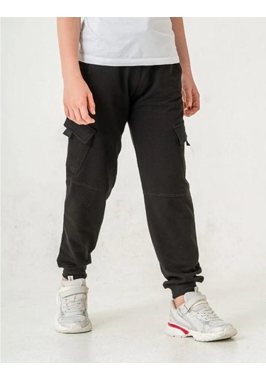 Çift Kargo Cepli Erkek Çocuk Eşofman Altı 6456s Siyah