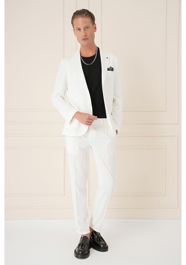 Comfort Fit Torba Cep Dokulu Esnek Pamuk Casual Ekru Ceket C 676 Ekru