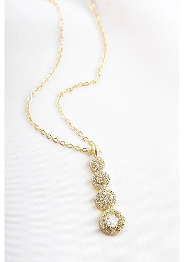 Ervanur Dört Sıra Zirkon Taşlı Su Yolu Kolye Altın