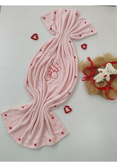 Tv Battaniyesi Love Nakışiı Kalpli Ponponlu Koltuk Şalı Battaniye Hediyelik Örtü Oyun Matı Pembe