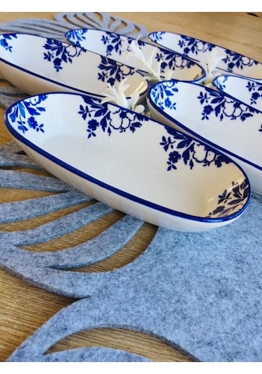 Yasemin Model 6'lı Oval Kahvaltılık Mavi Beyaz