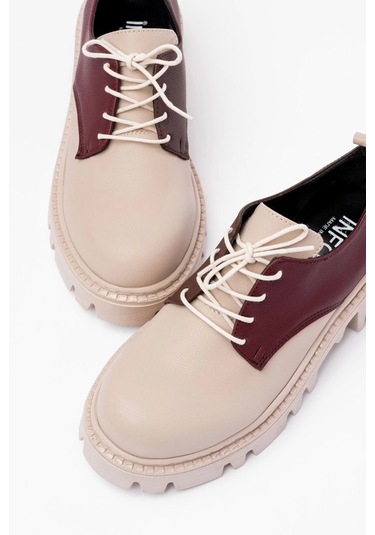 868-754 Bej Garni Bağcıklı Günlük Yüksek Tabanlı Loafer Ayakkabı Bej