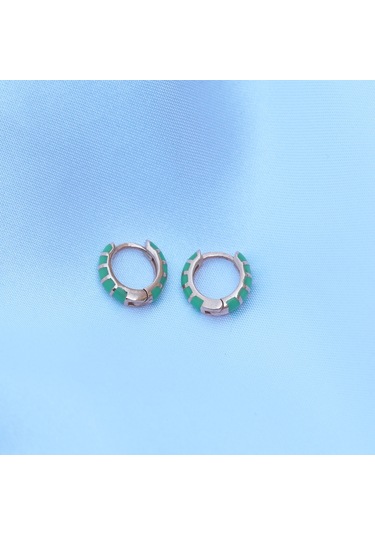 Yeşil Mine Işli Rose Gold Kaplama Gümüş Küpe