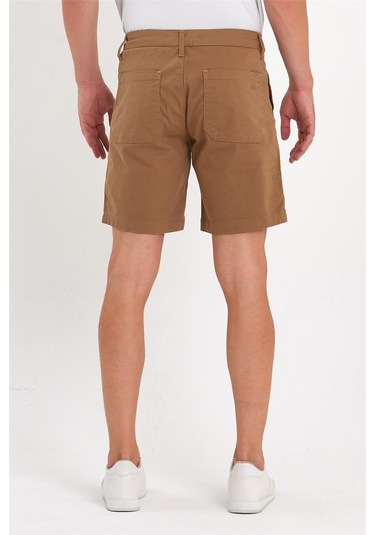 Erkek Likralı Yandan Cepli Kot Şort Hardal