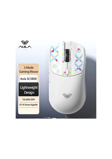 Aula Sc580x Lightweight Paw3311 10000 Dpı 1000hz Beyaz Kablosuz Gaming Mouse Sc580x