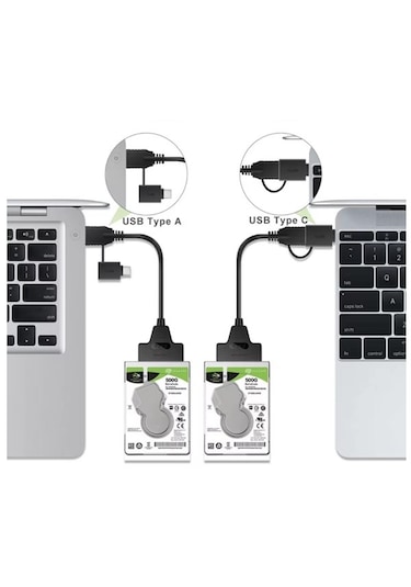 Harici Hard Disk Kablosu 2in1 Usb 3.0 Type-c To 2.5 İnç Sata Hdd
