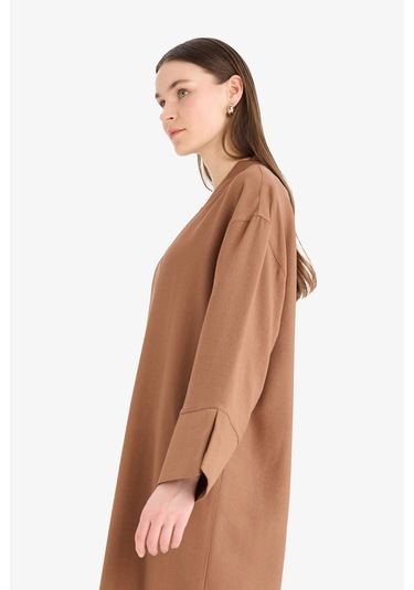 Defacto Relax Fit Basic Düz Midi Kimono D9929ax25smbn519 Kahve