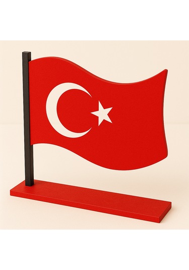Boyanabilir Türk Bayrağı Standlı Ahşap Oyuncak Etkinlik Aktivite 10 Ad