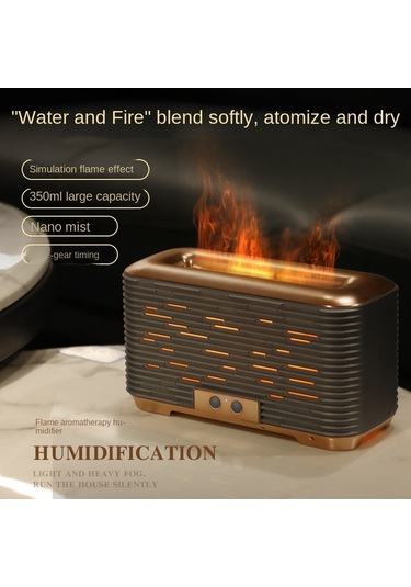 Zamanlama Fonksiyonlu 350ml Simüle Alev Aromaterapi Nemlendirici Altın