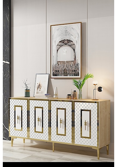 Ka1510dbg Puma Konsol, Tv Sehpası Safirmeşe-beyaz-gold 150cm Safirmeşe-beyaz-gold