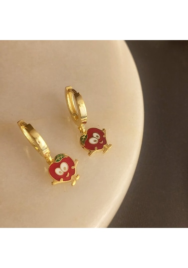 Vaoov 925 Ayar Gümüş Mineli Kırmızı Elma Çocuk Küpe