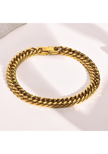 Altın Erkek Paslanmaz Çelik 8 Mm Link Zinciri Miami Küba Bilezikler Erkek Erkek Hediyeler İçin Takı Uzunluğu 19 Cm/20 Cm/21 Cm 19cm Altın