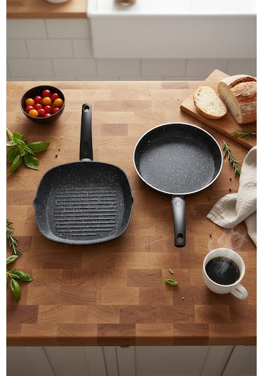 Bernardo Carolin 2 Parça Grill Tava Seti Siyah ( 26 Cm -28 Cm)