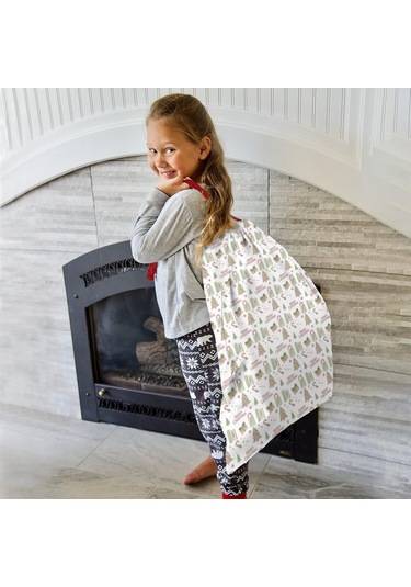 Büyük Noel Baba Hediye Çantası, Pamuklu Kordonlu, Yeniden Kullanılabilir Noel Ağacı Metni