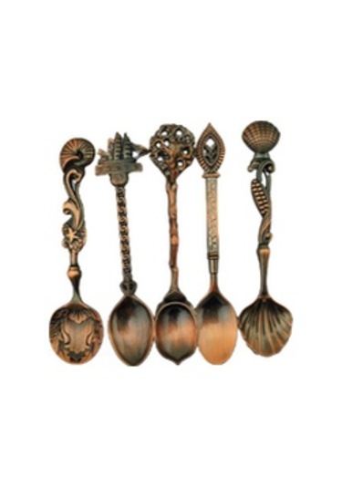 Kangvka Stokel Paslanmaz Çelik Kaşık Seti 5 Adet - Kahve Ve Pirinç Kullanıma Uygun, Spiral, Çiçekli, Yumru Vb. 5 Farklı Model, 103x26mm, 200g Diğer