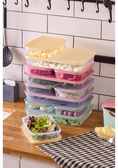 Fridgy+ 12'li Buzdolabı Organizer Mikrodalga Ve Difrize Uygun Saklama Kabı 8x1,3lt+4x2,6lt-pastel