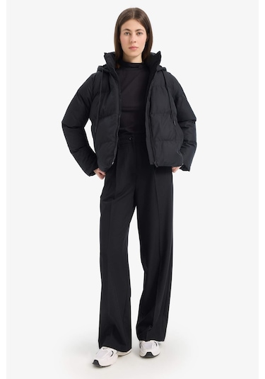 DeFacto Standart Fit Kapüşonlu Fermuarlı Cepli Şişme Mont E9592AX25SPBK27 Siyah