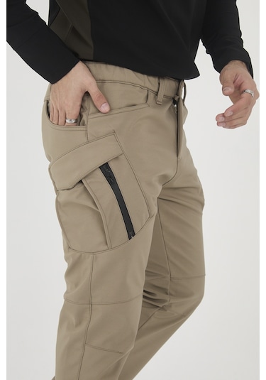 Camp Scoutland Camp594 Outdoor Softshell Su Ve Rüzgara Dayanıklı içi Polarlı Kışlık Erkek Bej Taktik Pantolon Bej