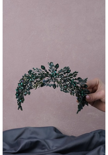 FdayAksesuar Yeşil Arden Kristal Boncuklu Saç Bandı Ve Gelin Kına Tacı FRDY31687