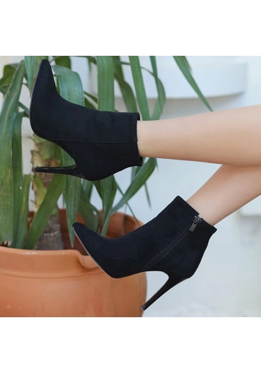 Blan Siyah Süet Topuklu Bot Çok Renkli