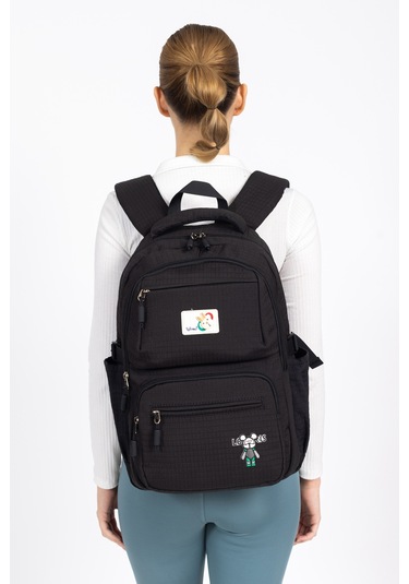 Modern Ve Fonksiyonel Tasarım Çok Gözlü, Şık Okul Sırt Çantası - Siyah Siyah