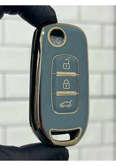 Lüx Megane 4 Joy - Clio 5 Captur Ve Koleos 3 Buton Nano Koruma Anahtar Kılıfı Gri Gold Altın Renk