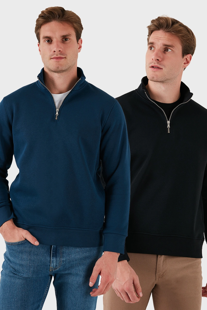 Buratti Pamuklu Regular Fit Dik Yaka 2'Li Paket Erkek Sweat 59052592S2 Indigo-Siyah