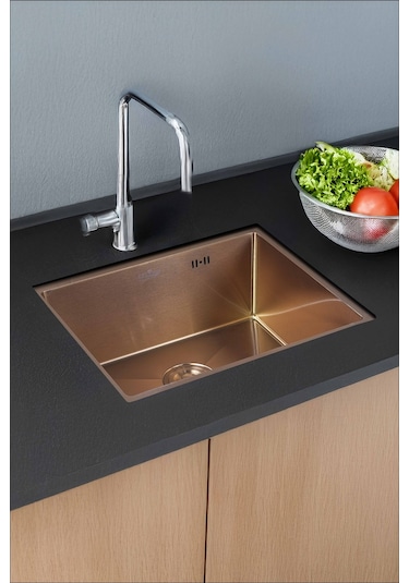 Dysnox Luna Serisi %100 Krom 60 x 45 CM Paslanmaz Mutfak Eviye Sifon Dahil Bronz