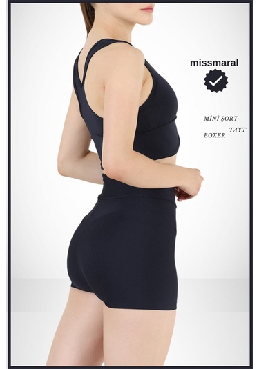 Kadın Lacivert Yüksek Bel Toparlayıcı İç Göstermeyen Boxer Şort Deniz, Havuz & Günlük Kullanım Lacivert