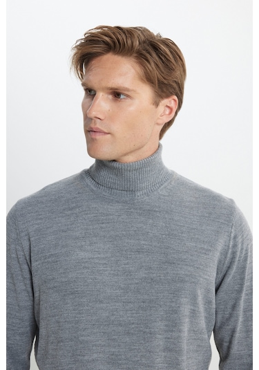 AC&Co / Altınyıldız Classics Erkek Gri Melanj Standart Fit Tüylenme Yapmayan Tam Balıkçı Yaka Triko Kazak 4A4922100004GMJXL Gri Melanj