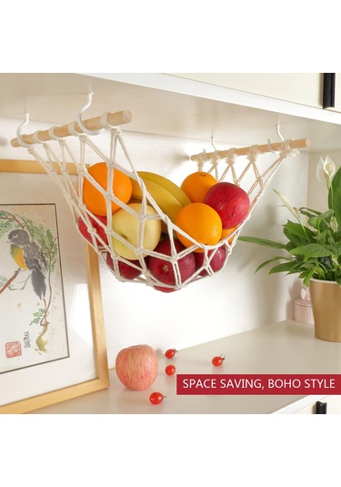 Xindoker Punch-free Ahşap Ve Pamuk Mutfak Sepeti - Havlu Dokulu Sebze-meyve Askısı, Havalandırıcı, Yer Tasarrufu, Yıkama Eliyelir Bej