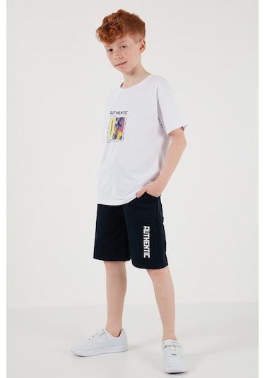 Lela Pamuklu Regular Fit Bisiklet Yaka Şortlu Alt-Üst Erkek Çocuk Takım 6212011 Beyaz