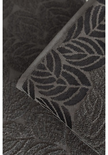 2'li Jakarlı Yaprak Desenli %100 Pamuk El Yüz Havlusu-50x90cm Antrasıt Antrasit