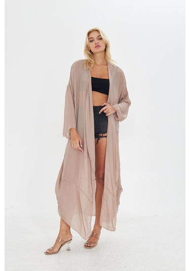 Kutaf Vizon Uzun Soft Yumuşak Kimono Bej - Taba
