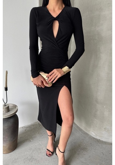 Sandy Elbise Büzgü Detaylı - Siyah Siyah