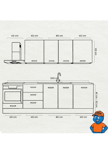 260 Cm Mutfak Dolabı Mdf Kapak Tezgah Dahil Yrkn260 100 Gümüş