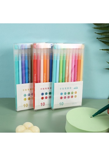 Mufunye 10 Renkli Morandi El Defteri Kalemi Seti - 0.4mm Fiber Uçlu Pastel Tonları