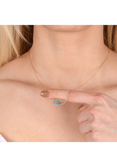 Zirkon Taşlı Pırlanta Montür Göz Desenli Altın Kaplama Gümüş Kol (494583391)