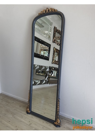 Matmazel Model Antrasit Altın Renk Varaklı Boy Aynası