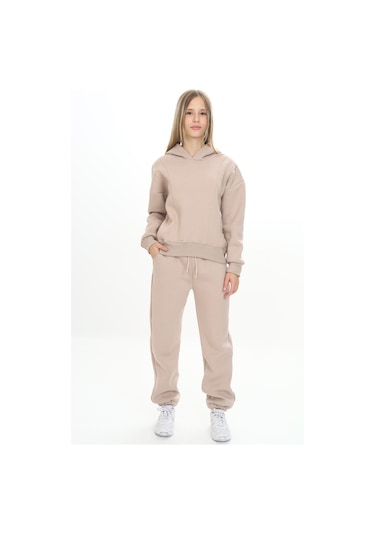 Toontoy Kız Çocuk Kapüşonlu Eşofman Takım Bej