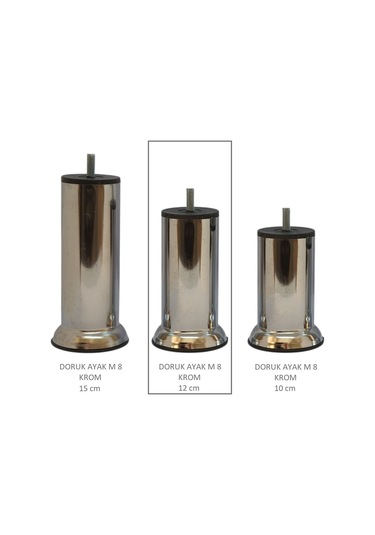Doruk Ayak, Cıvatalı Baza Koltuk Dolap Ayağı, Metal, Krom, M8, 12 Cm Krom
