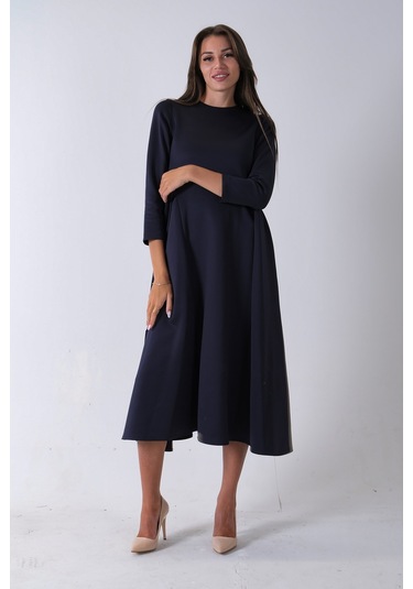 Feminist Lacivert Bisiklet Yaka Scuba Tesettür Elbise 4593445.02 Lacivert