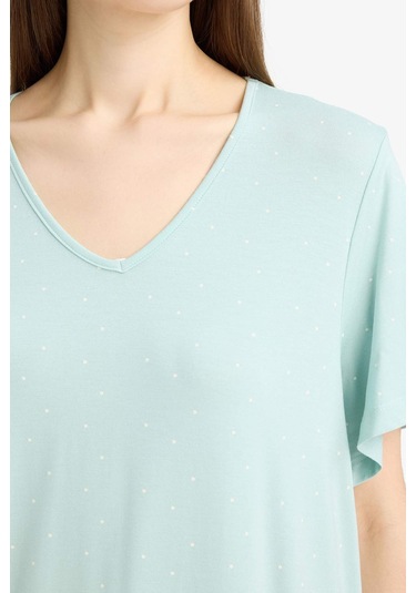 DeFacto V Yaka Kısa Kollu Gecelik-Fall in Love E0269AX25SPGN1169